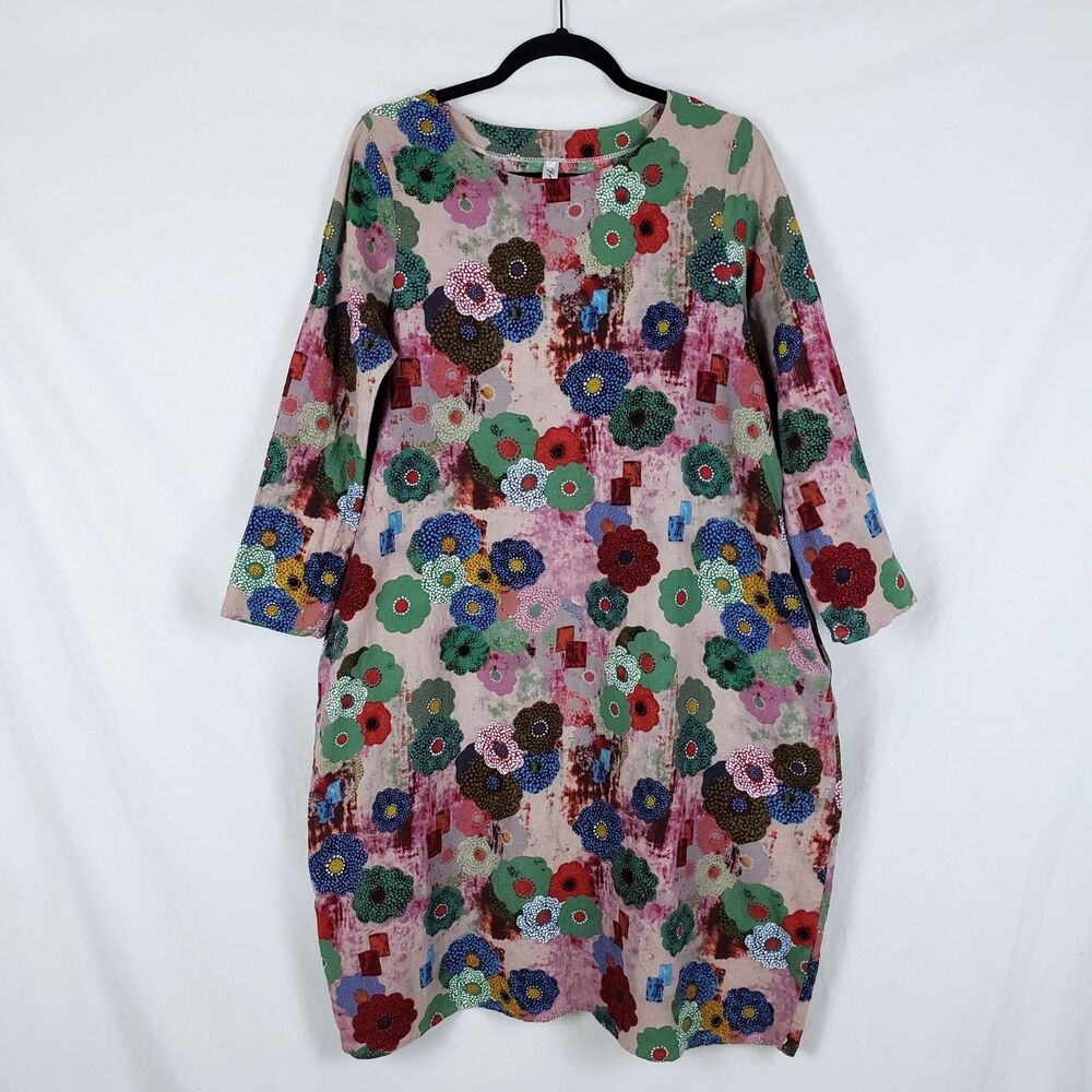 Y.p.r.s Floral Art-to-Wear Lagenlook Shift Dress Womens XL Poly-Cotton Eclectic